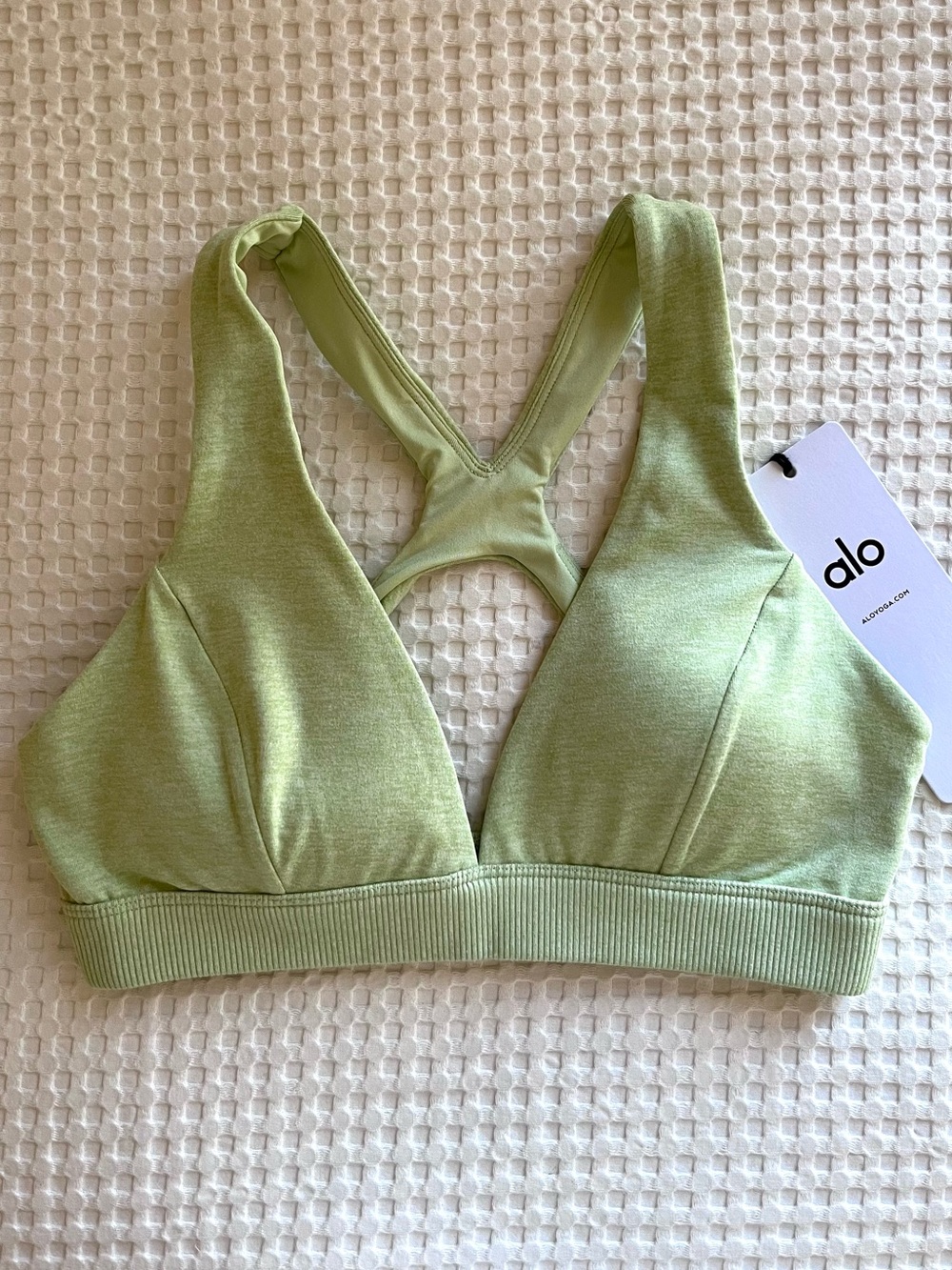 NEW ALO Alosoft Showstopper Bra - Iced Green Tea Heather - XS